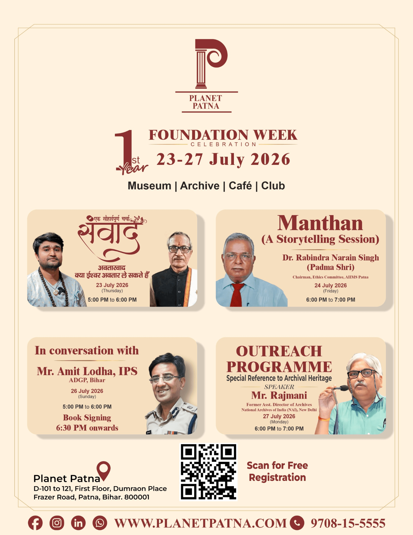 Planet Patna 1st Foundation Week Celebration — full schedule, 23 to 27 July 2026